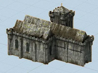 XVth century fortified church Low-poly 3D model