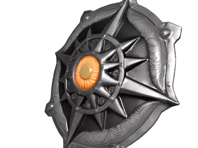 Ornate Metallic Sun Fantasy Shield Low-poly 3D model