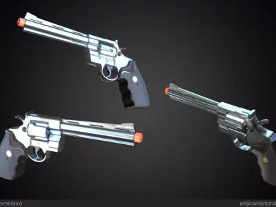 Magnum 357 Revolver Gun Weapon 3D PBR Game Ready Low Poly Low-poly 3D model