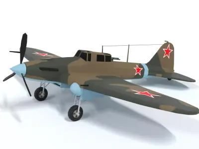 Low Poly Cartoon Ilyushin Il-2 Shturmovik WWII Airplane Low-poly 3D model
