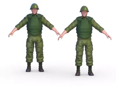 High Poly Subdivision Man Old USSR Soldier Low-poly 3D model