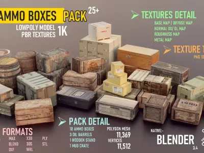 Ammo Box Pack Low-poly 3D model