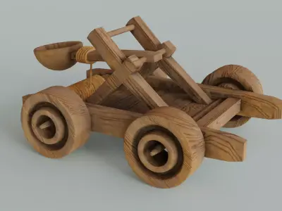 Catapult wooden toy car Low-poly 3D model