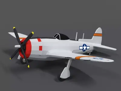 Low Poly Cartoon P-47 N Thunderbolt WWII Airplane Low-poly 3D model