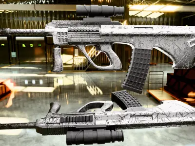 Stylized Scratched AUG Rifle Game Ready 3D Model FBX OBJ USD Low-poly 3D model