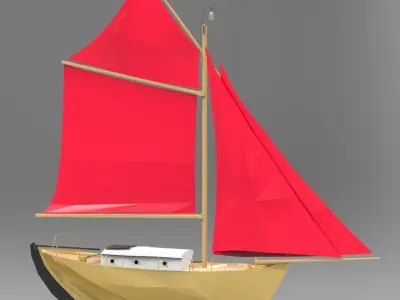 Flagship wooden sailboat with sails 3D model