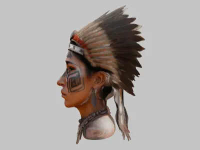 Aztec Woman Head Bust Low-poly 3D model