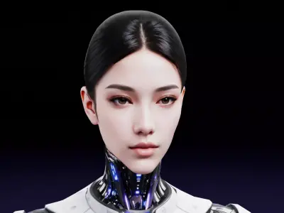Cyberpunk Female Cyborg Character - Rigged Low-poly 3D model