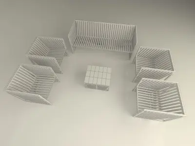 wood chair group 3D model