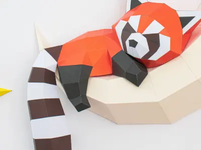 Red panda on the moon PDF template pepakura papercraft origami 3D model