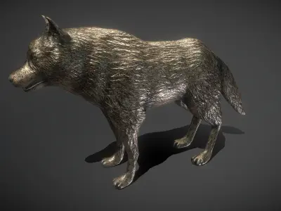Wolf Bronze Statue Low-poly 3D model