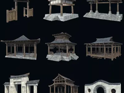 ASIAN JAPAN CONSTRUCTIONS STRUCTURES ORIENTAL COLLECTION Low-poly 3D model