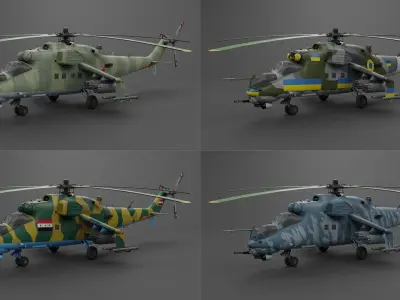 MIL MI 24 V Hind Attack helicopter Low-poly 3D model