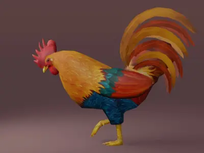 Low Poly Rooster Rigged with Animation Low-poly 3D model