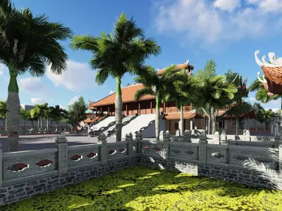 Traditional Asian Temple with Ornate Architecture Low-poly 3D model