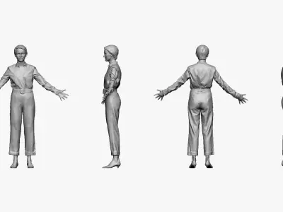 001292 woman in white tshirt blue pants hands in open pose lo... Low-poly 3D model