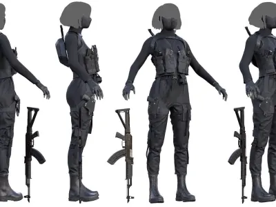 Female Terrorist Outfit Low-poly 3D model