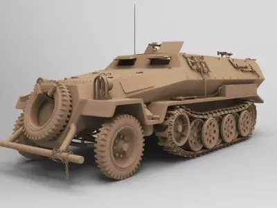 ww2 sdkfz 251 HighPoly  transport Vehicle  3D model