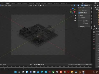 Plane TaleSpin Low-poly 3D model with water and rock and house 3D model
