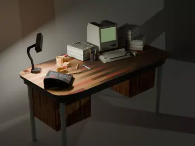 70s Work Desk Pixel Art Pack Free low-poly 3D model