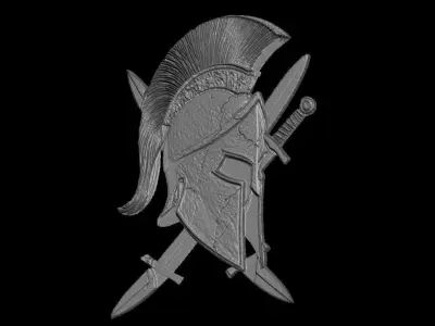 Spartan Helmet with Crossed Swords Sculpture 3D print model