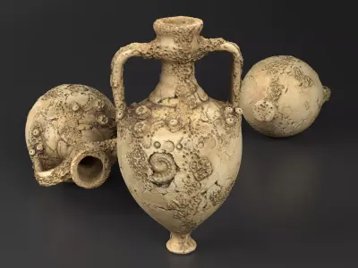 Antique Clay Amphora - Ancient Pottery Low-poly 3D model