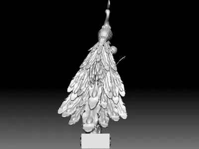 Peacock and Flowers 3D model