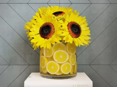 Sunflower sunflowers in glass vase Free 3D model