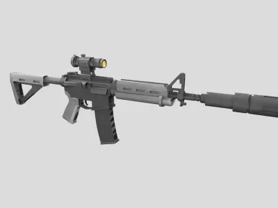 Carbine-gun model 3d game ready model Low-poly 3D model Low-poly 3D model