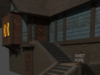 Medieval House Wood and Bricks Tower House Exterior 3D model