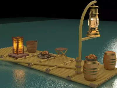 Chinese fishing raft 3D model