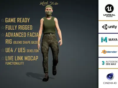 High Quality Realistic Female Military Cargo Low-poly 3D model