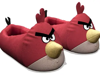 Red Bird Plush Soft Slippers Low-poly 3D model