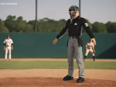Baseball Umpire with Protective Mask A-Pose 3D model