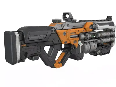 Futuristic high pulse orange and grey rifle Hi Poly Resolution 3D model