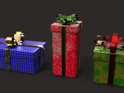 New Year pack of gifts and decorate Free low-poly 3D model