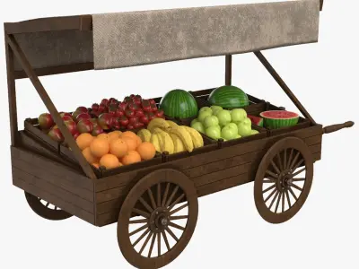 Fruits Wooden Cart 3D model