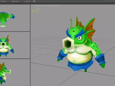 Cartoon seahorse monster Low-poly 3D model