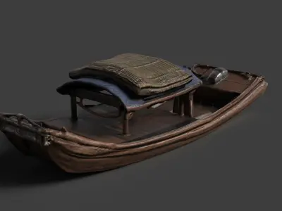  Chinese wooden boat  figure  Low-poly 3D model