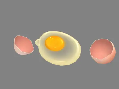Cartoon egg liquid - egg yolk - broken egg - eggshell Low-poly 3D model