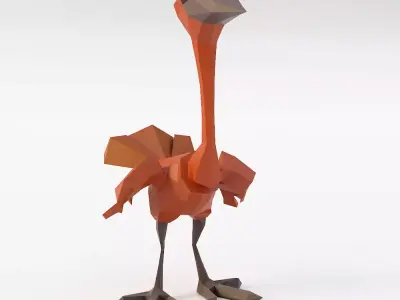 Ostrich Bird low poly 3d model  Low-poly 3D model