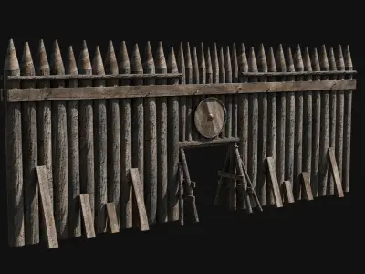 VIKING NORSE WALLS WATCHTOWER TOWER GATE MEDIEVAL COLLECTION Low-poly 3D model