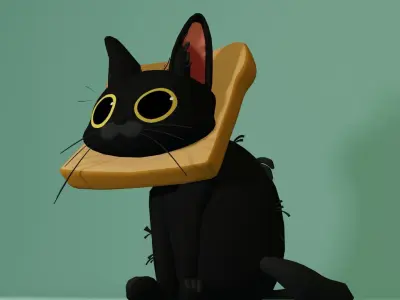 Low Poly Toast Cat Meme Low-poly 3D model