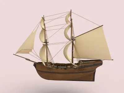 Supply wooden sailing ship Low-poly 3D model