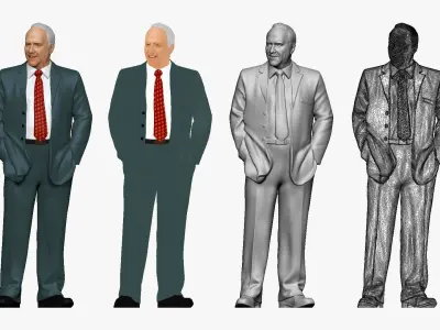 001267 smiling old man in gray suit 3D model