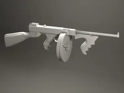 1921 Thompson submachine gun Low-poly 3D model