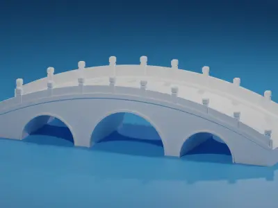 Cartoon Chinese Stone Bridge Low-poly 3D model