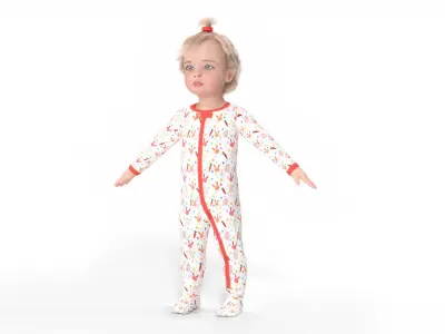 Baby Girl Wearing Full Bodysuit A-Pose Fur 3D model