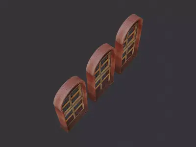 Wooden Arch Window Trio Ornate Frames Low-poly 3D model