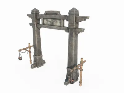 Ancient Stone Pagodas and Torii in Asia 3D model